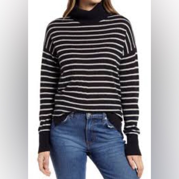 Halogen Sweaters - Halogen Striped Cashmere Turtleneck Sweater | Large | EUC | Black & Ivory
